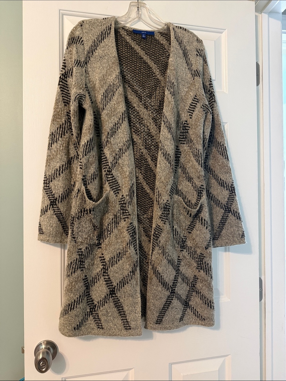 Apt. 9 Taupe & Black Plaid Open-Front Cardigan